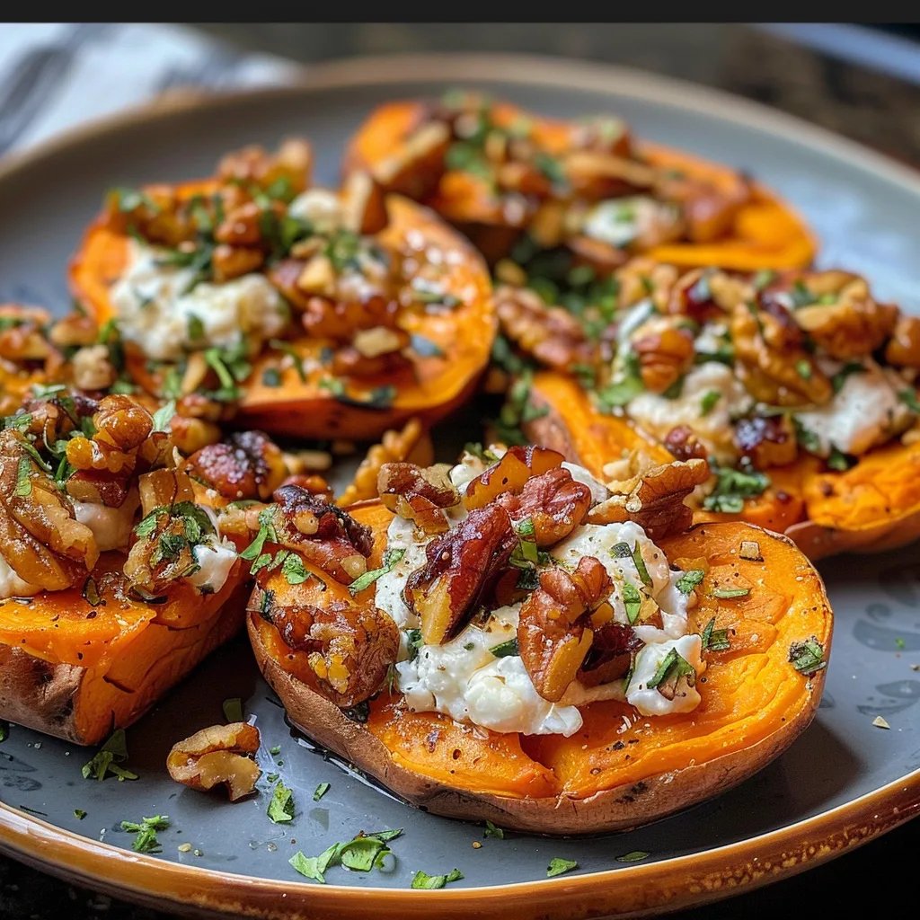 Roasted Sweet Potato Rounds with Ricotta and Walnuts
