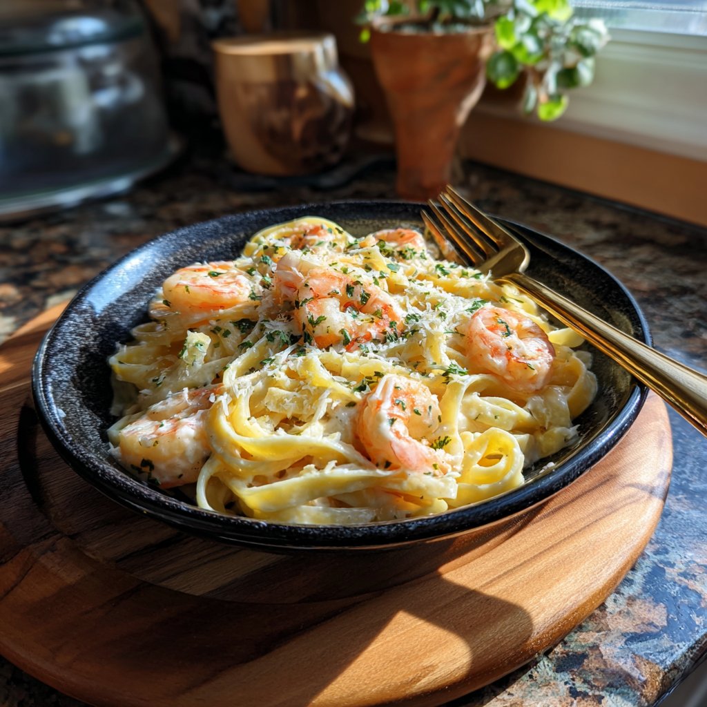 Easy Shrimp Fettuccine Alfredo