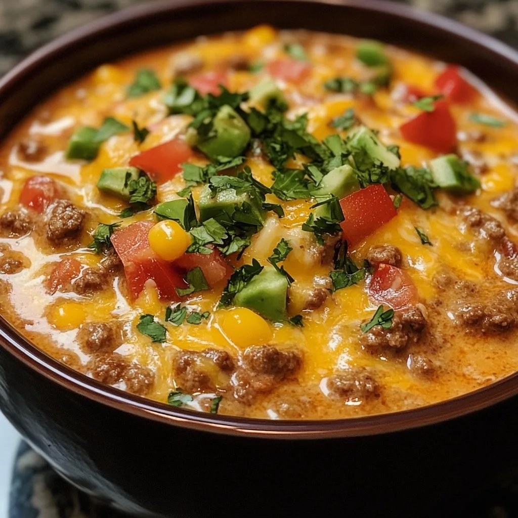 Creamy Cheesy Ground Beef Taco Soup