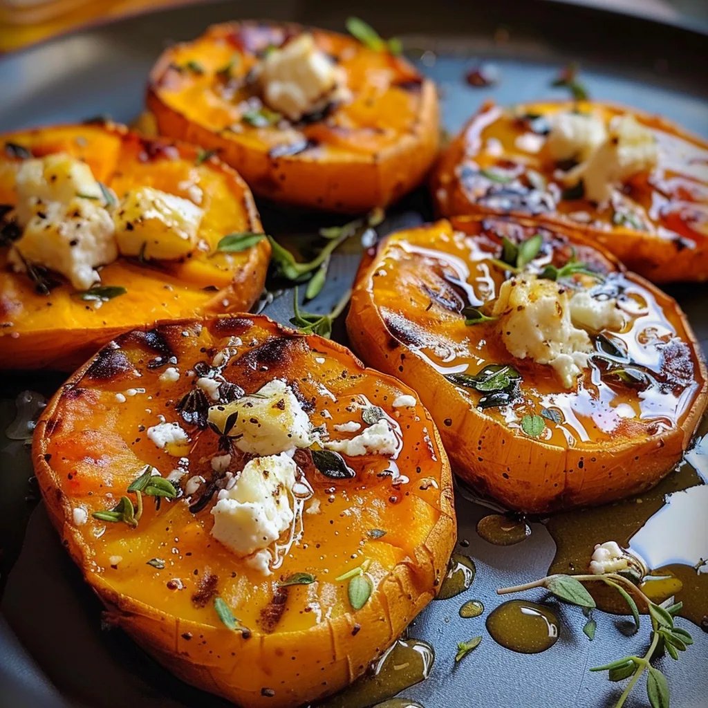 Roasted Sweet Potato Rounds with Honey Feta and Thyme
