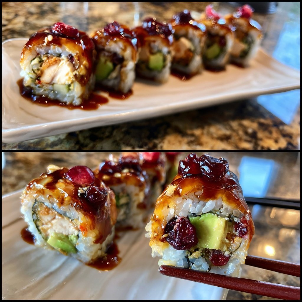 Festive Sushi Roll with Cranberry