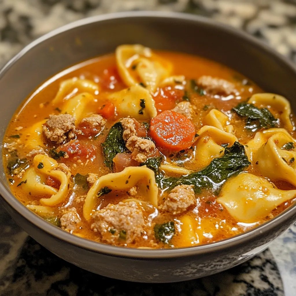 Spicy Tortellini Soup w/ Spicy Italian Sausage