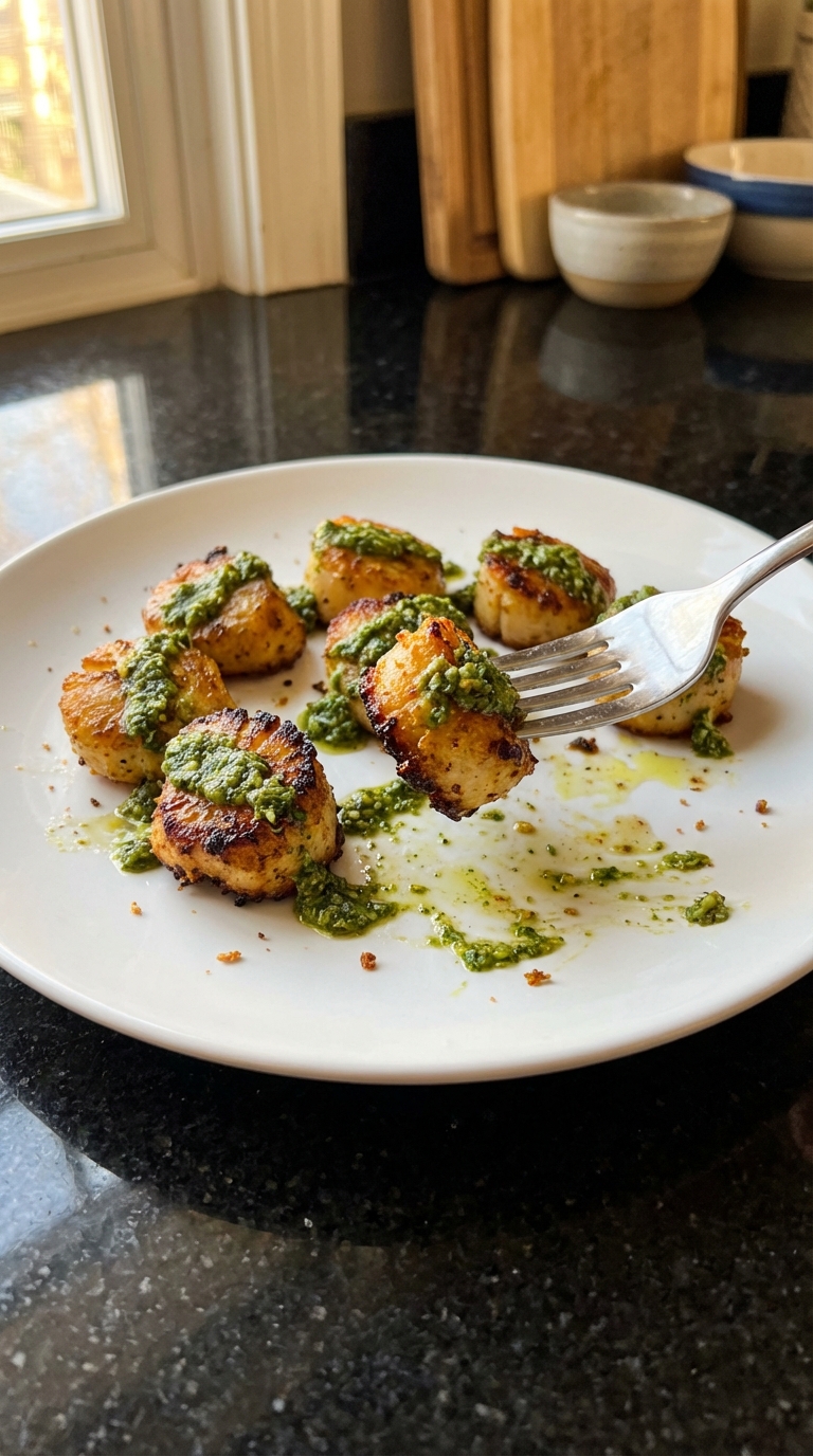 Crispy Scallops with Mint Pesto