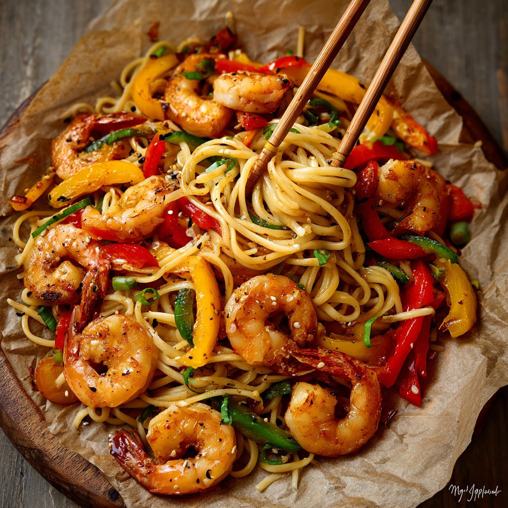 Shrimp and Veggie Pasta Stir-fry