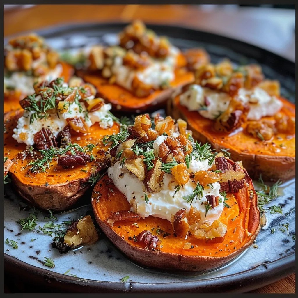 Roasted Sweet Potatoes Rounds w/ Ricotta and Walnuts