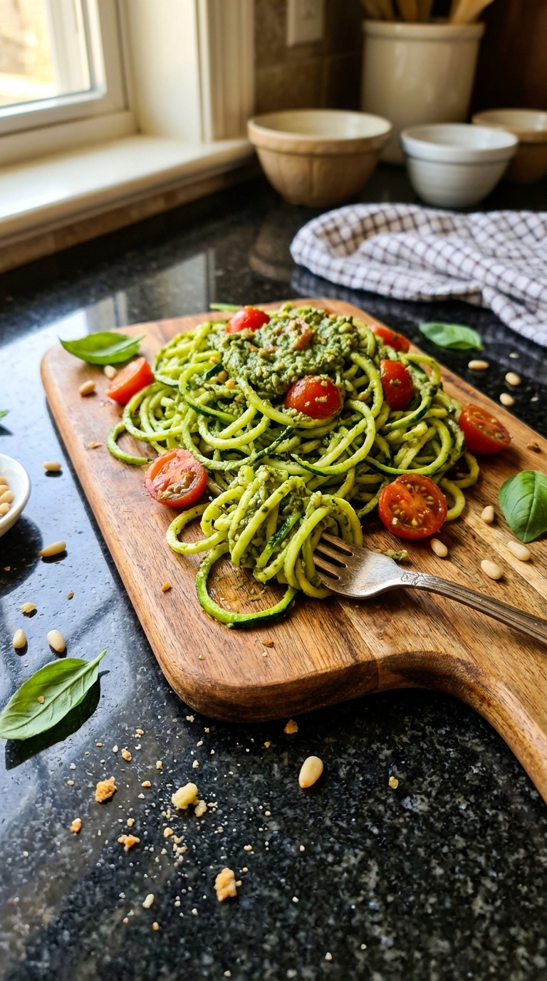 Pesto Zoodles with Cherry Tomatoes