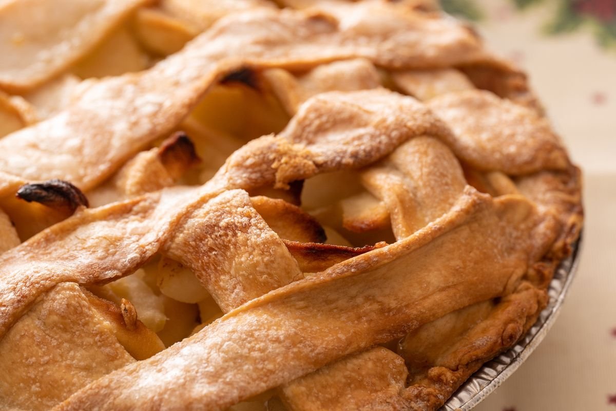 Golden lattice crust close-up