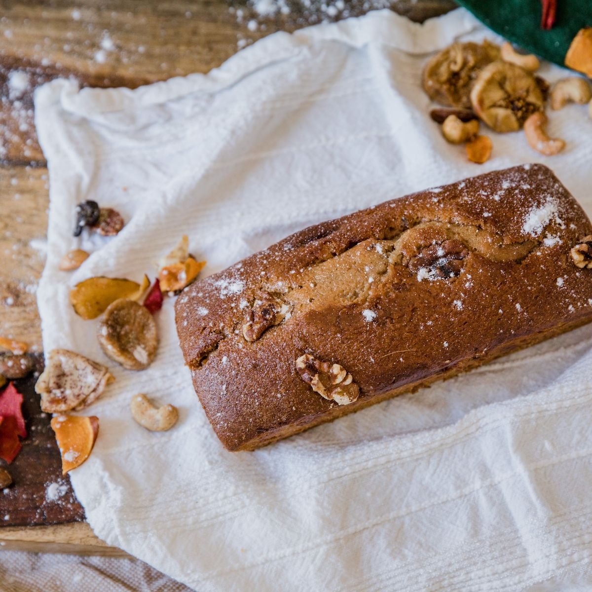 Banana bread loaf with walnuts