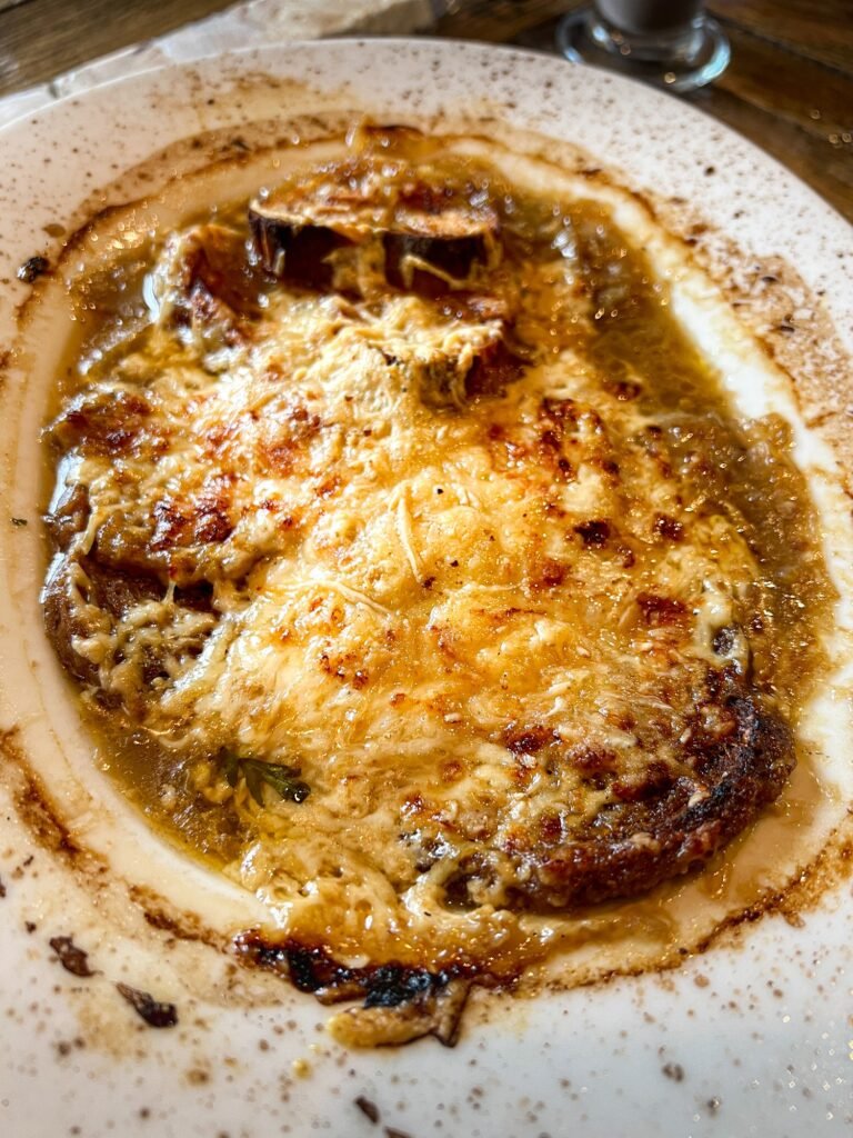 French Onion Soup (Deep, Caramelized, Cheesy-Topped Classic) 3 French onion soup with melted cheese