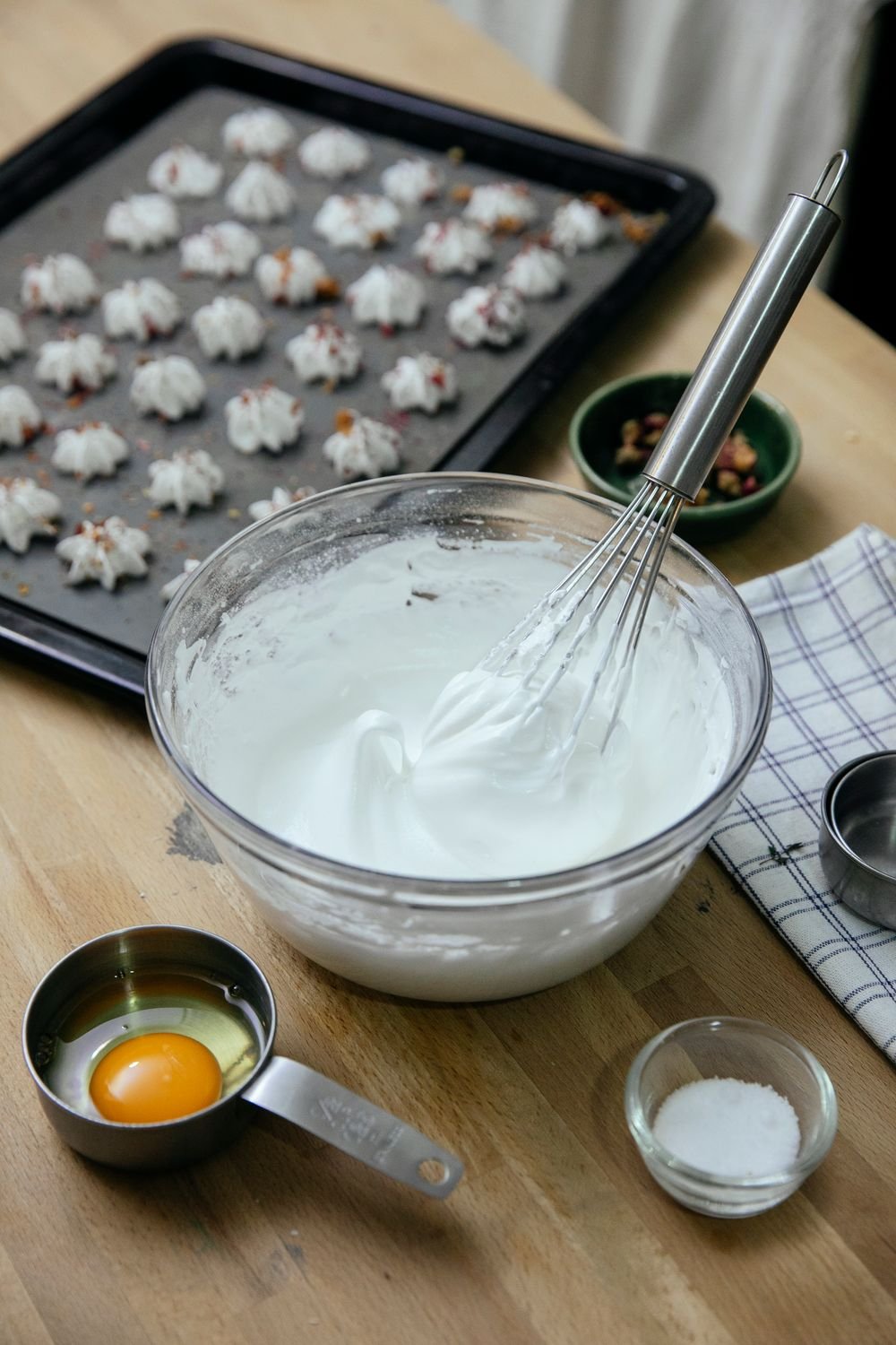 Meringue mixture in a bowl with ingredients