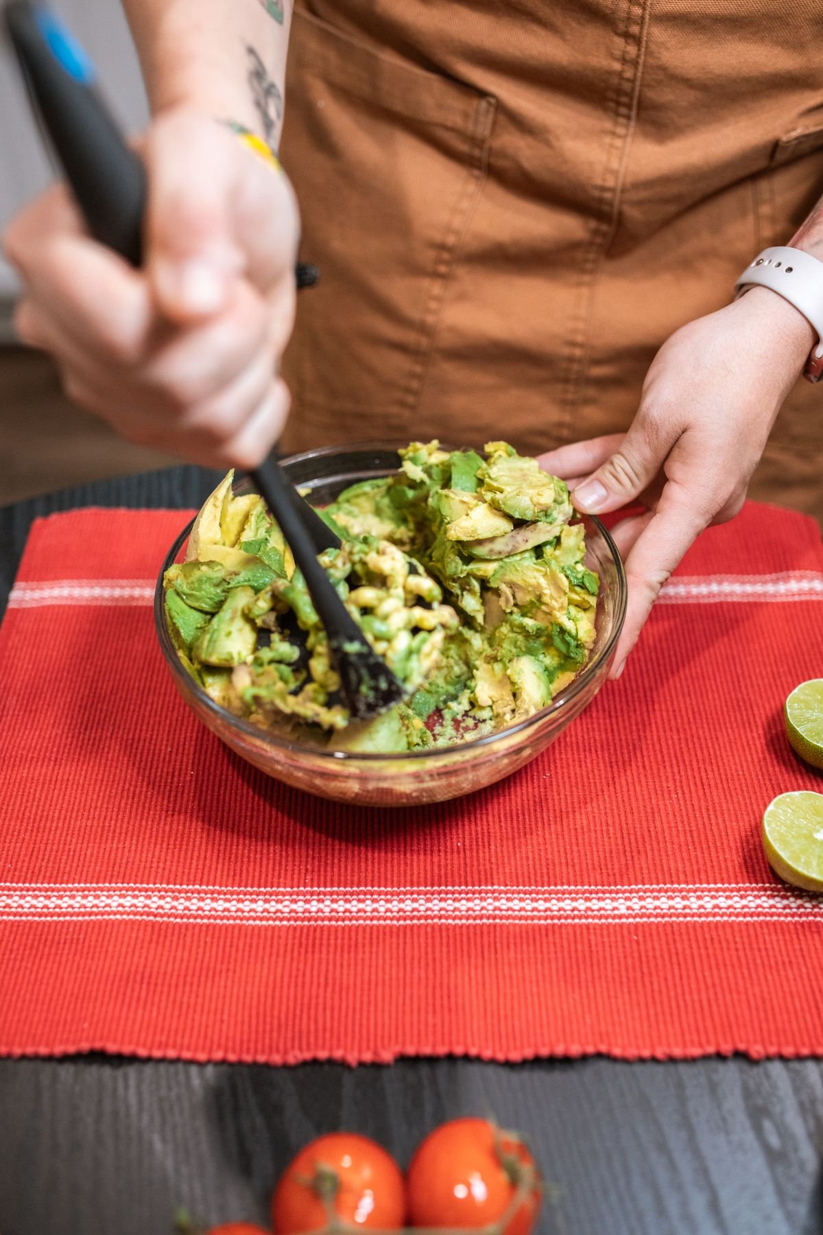 Frankenstein Guacamole (The Spooky 15-Minute Halloween Party Dip) 6 Mashing fresh guacamole