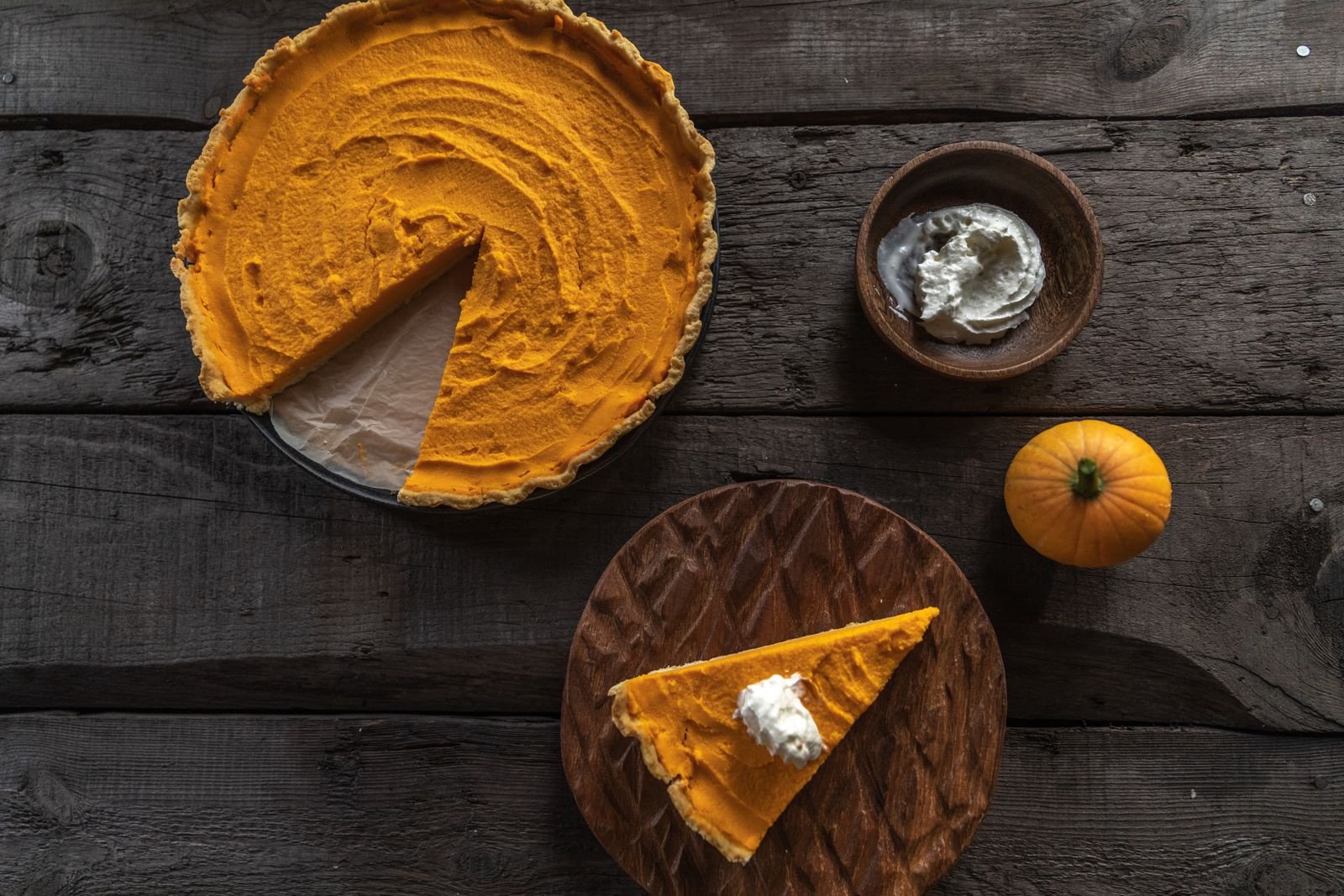 Classic Pumpkin Pie (The Silky 75-Minute Make-Ahead Pie) 5 Classic pumpkin pie, moody flat lay