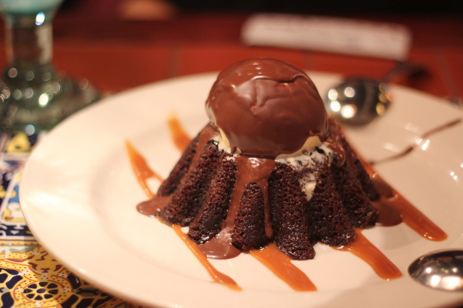 Molten chocolate lava cake served with vanilla ice cream