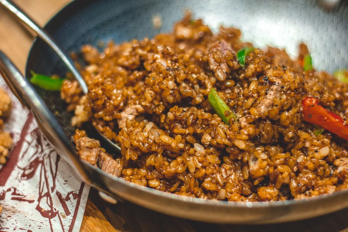 Chicken fried rice served in a bowl