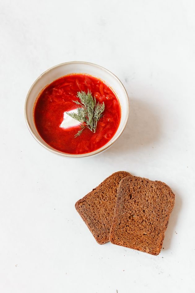 Bloody Spiderweb Beet Soup (The Spooky 35-Minute Halloween Soup) 7 Bloody spiderweb beet soup served with crusty bread