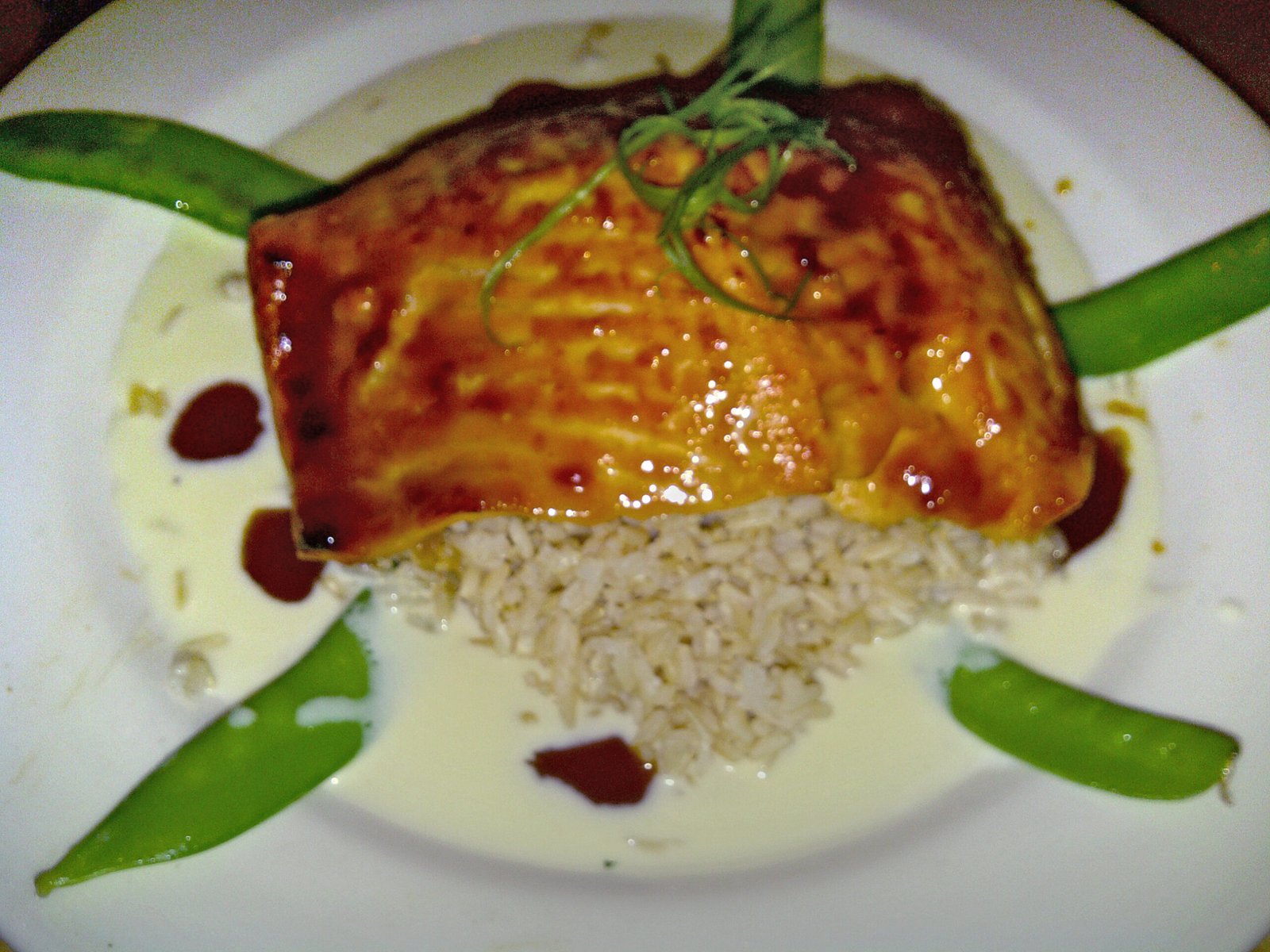 Miso Butter Salmon (Caramelized, Flaky, 22 Minutes) 2 Glazed miso butter salmon fillet over rice with green onion garnish