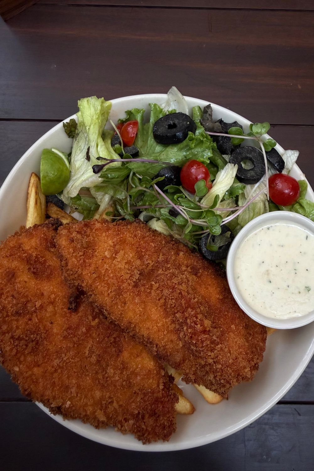 Crispy hot honey feta chicken cutlet with white dip