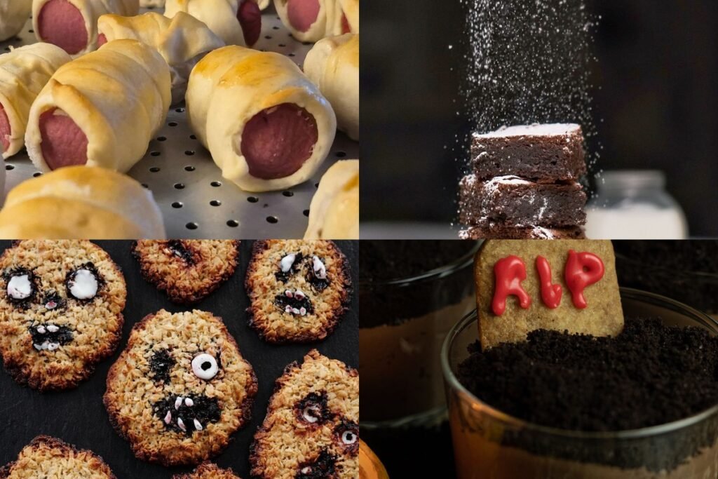 Collage of 10 Halloween party treats